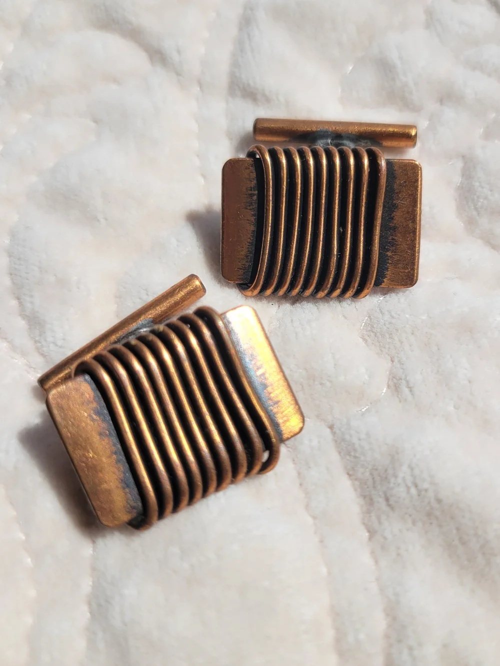 PEDRO PUJOL Signed Artisan Men's Copper Square Wrapped Wire Cufflinks VintageI